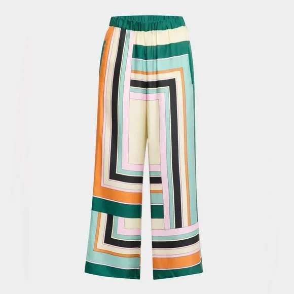 Weekend Max Mara Geometric Stripe Wide-Leg Pants in Teal, Cream, Orange, Black - Picture 2 of 4